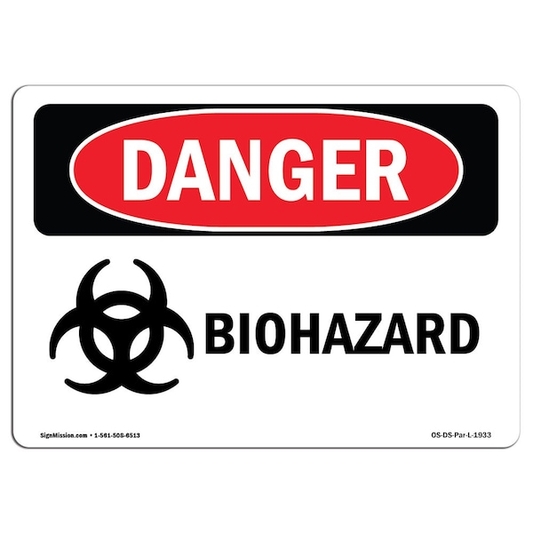 Safety Sign, OSHA Danger, 7" Height, 10" Width, Aluminum, Biohazard, Landscape, L-1933